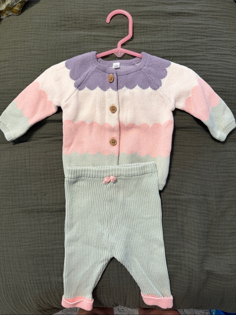 Pastel Scallop Knit Kids Matching Set - Lavender, Pink & Mint